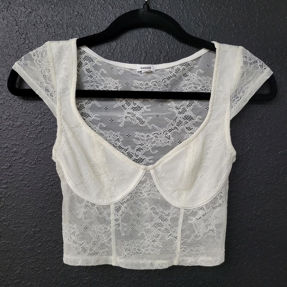 Garage White Lace Corset Crop Top XS Underwire Sheer Romantic Coquette